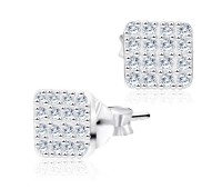 Square Shaped CZ Silver Ear Stud STS-3561